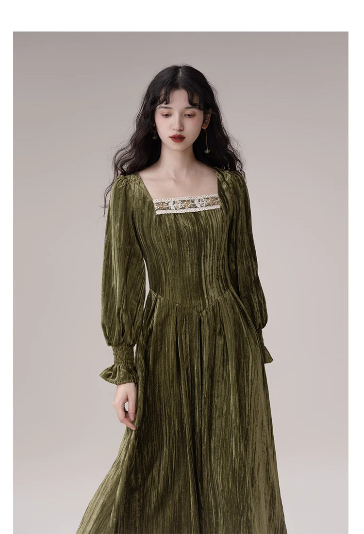 Vintage Square Collar Velvet Dress – Retro Fairy