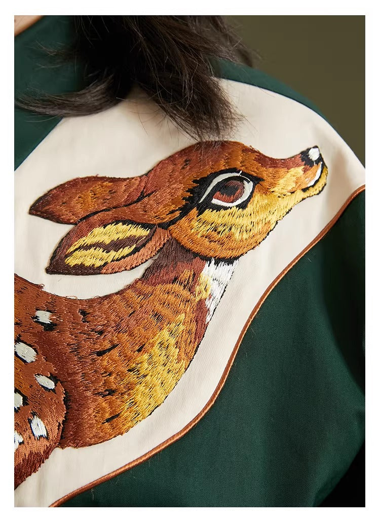 Retro Deer Embroidery Blouse Top