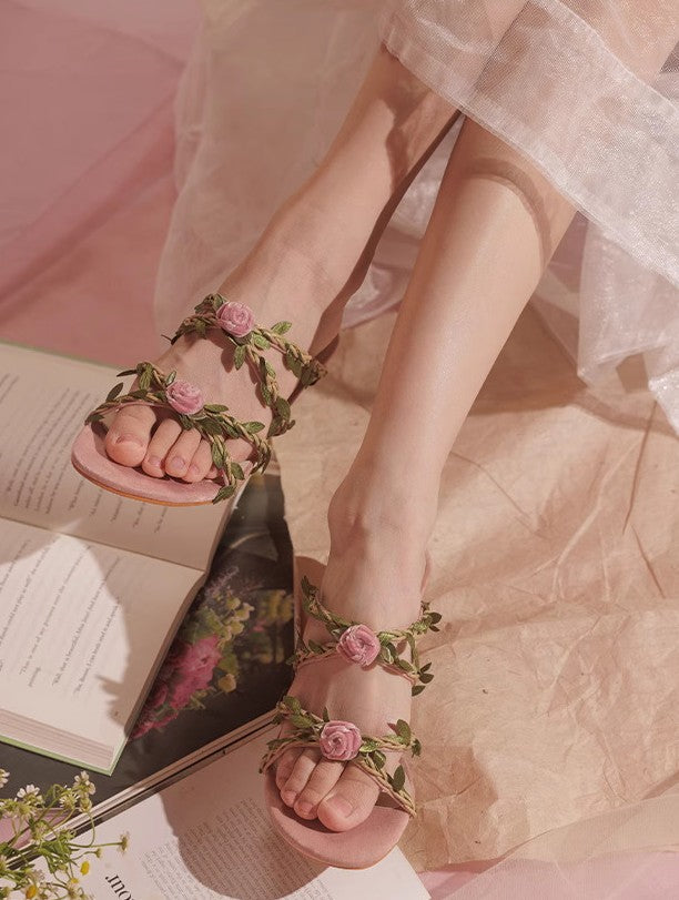 Fairycore Floral Vine Open-Toe Stiletto Heeled Sandals