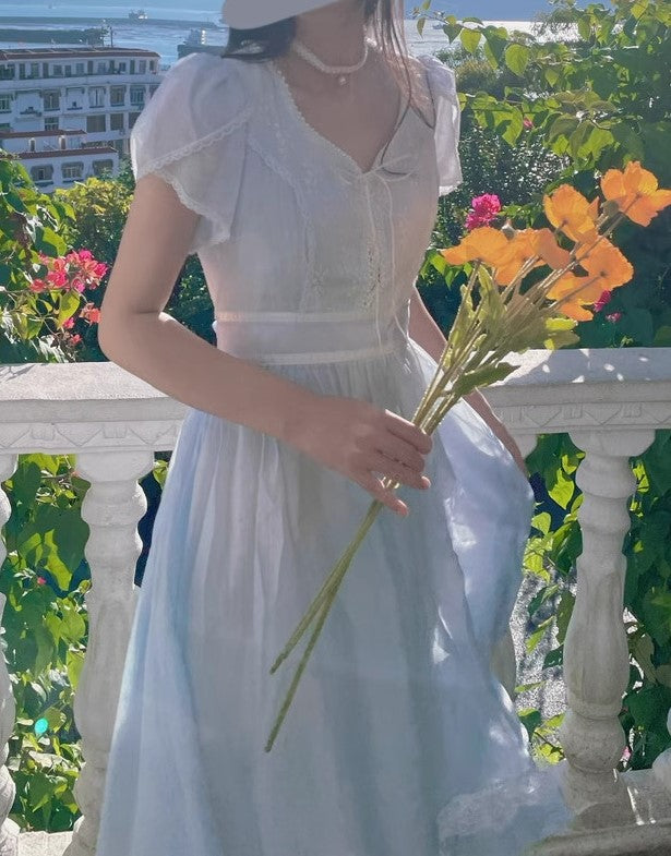 Gunne Sax Remake Pastel Lace Trim 70s Dress