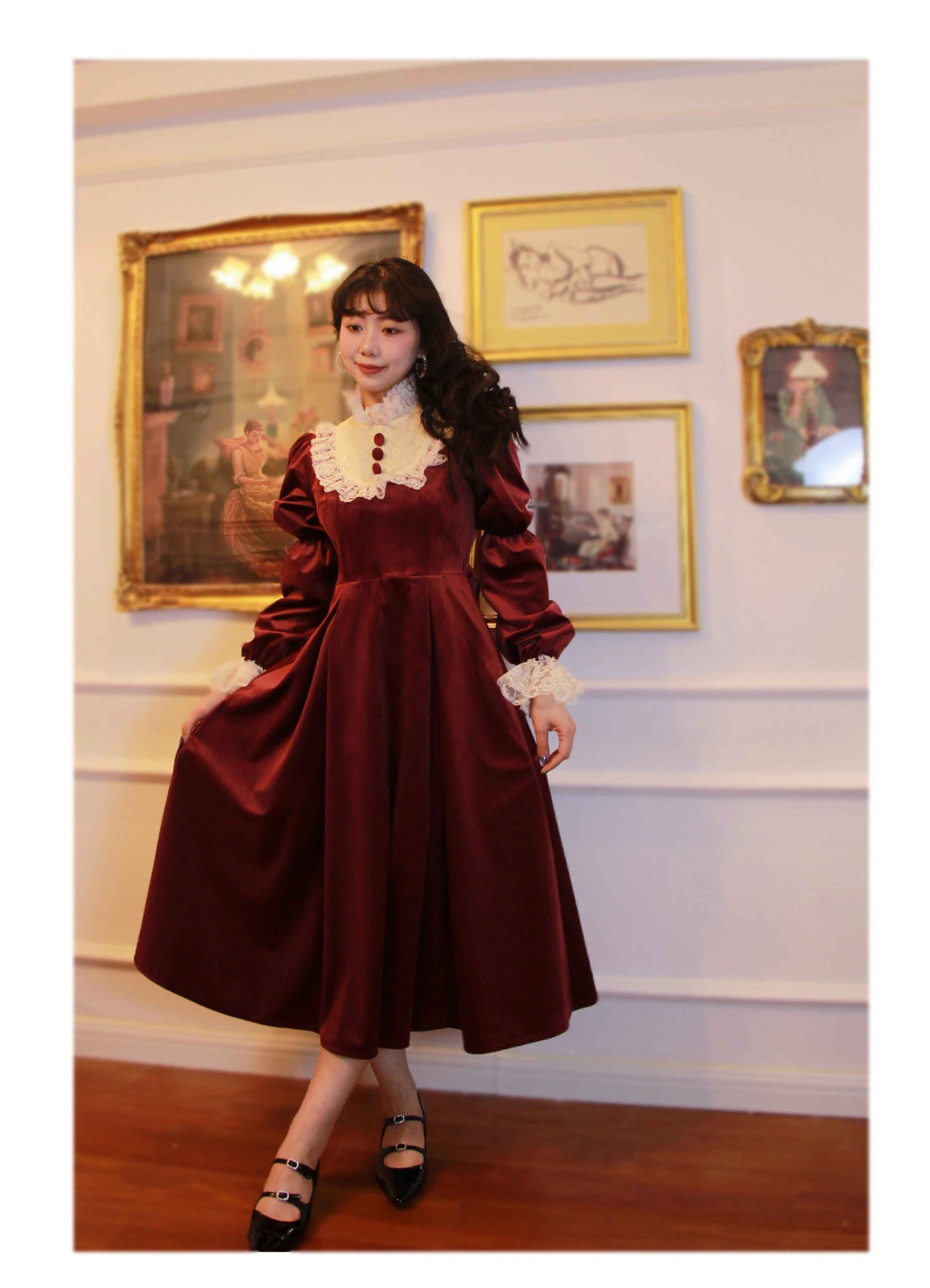 Vintage 30s Lace Stitched Velvet Dress