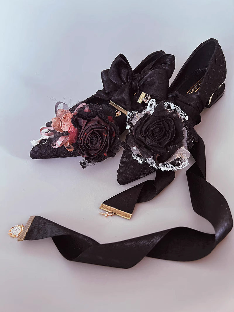 Vintage Fairycore Rose Embellished Shoe