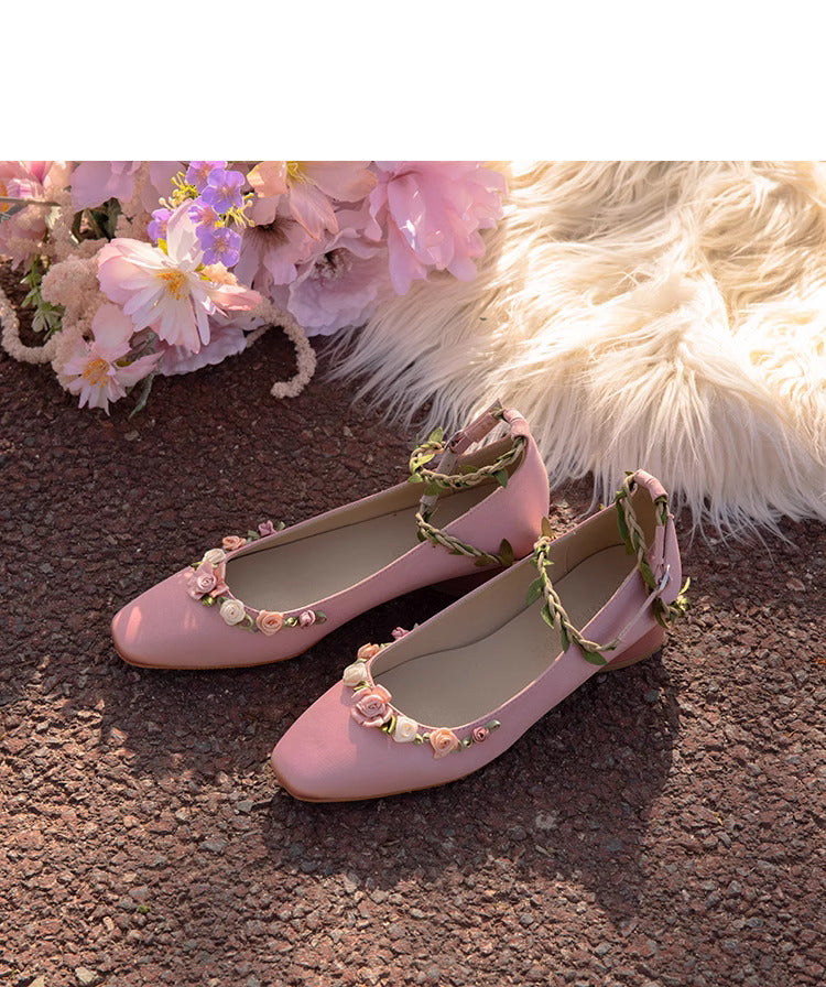 Retro Rose Embellished Vine Low-Heel Slip-Ons