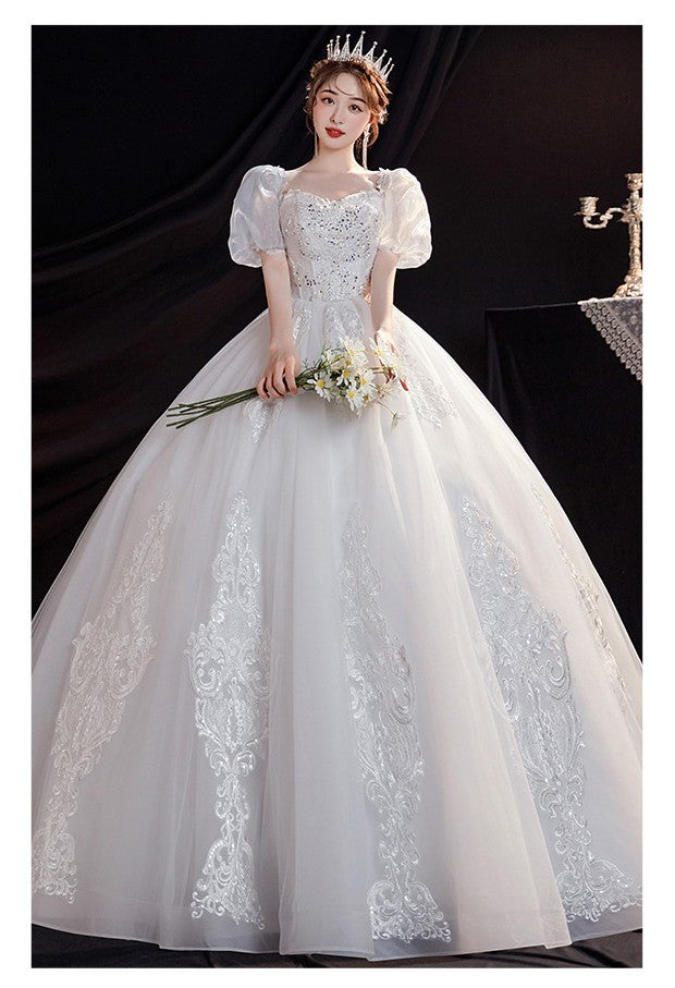 Royalcore Vintage Princess Puff Sleeves Wedding Gown