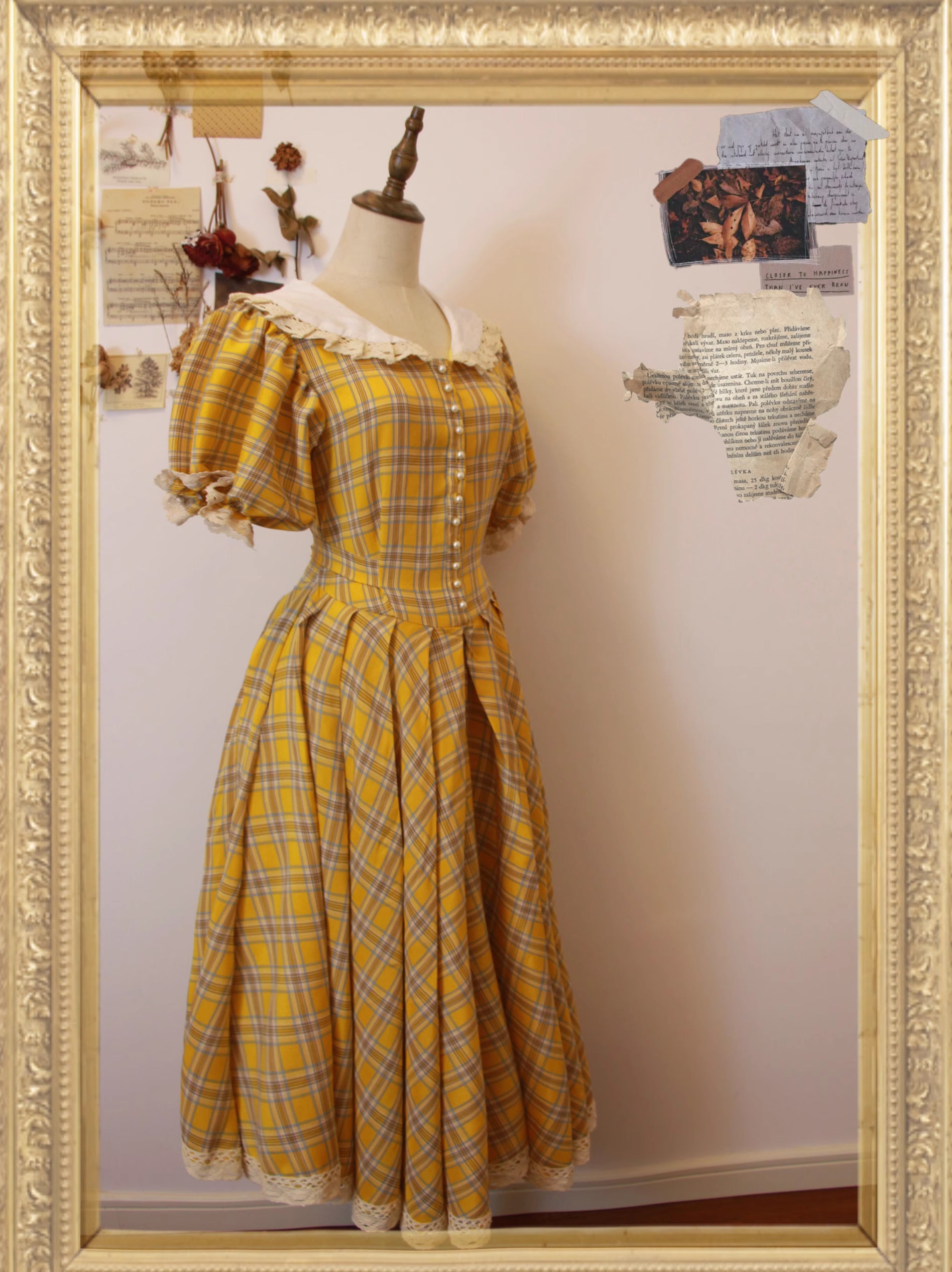 Vintage Plaid Puff Sleeve Tea Dress M / Yellow I Retro Fairy Vintage Plaid Puff Sleeve Tea Dress M / Yellow I Retro Fairy