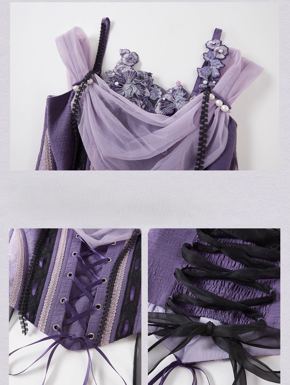 Fairycore Embroidery Purple Corset & Blouse