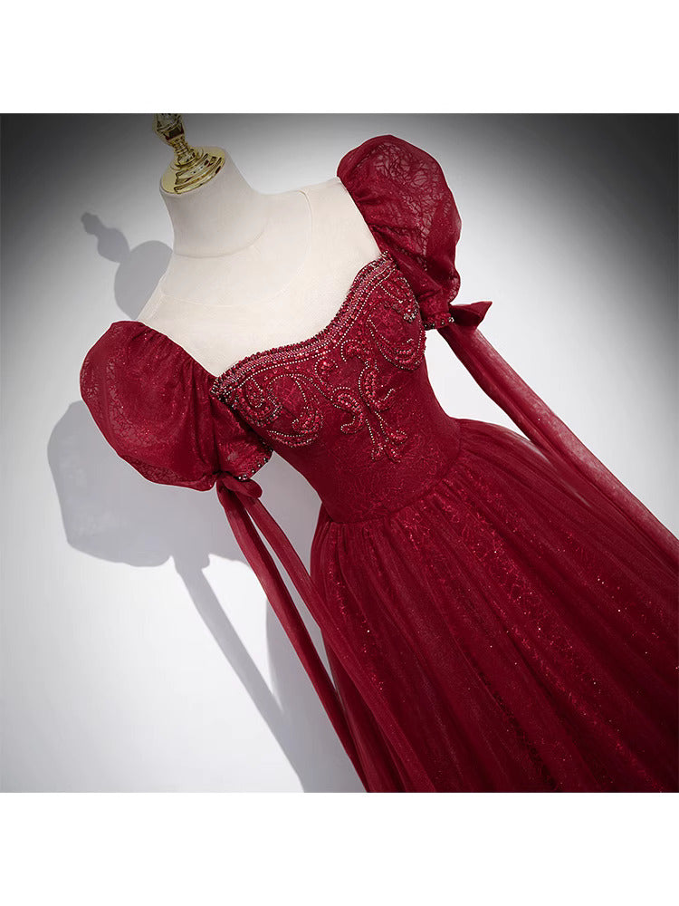 Handmade Ethereal Embellished Tulle Prom Dress Bridal Dress Red / L I Retro Fairy Handmade Ethereal Embellished Tulle Prom Dress Bridal Dress Red / L I Retro Fairy