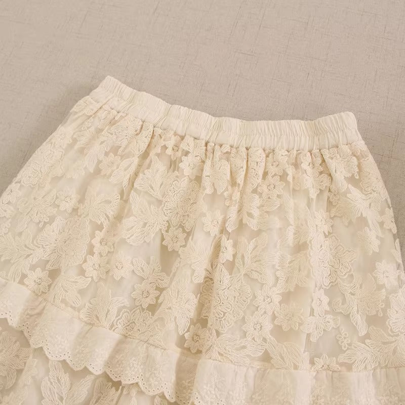 Retro Fairycore Embroidery Skirt