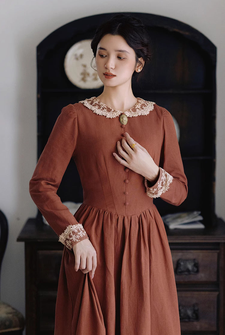 Period Drama Inspired Lace Collar Vintage Dress