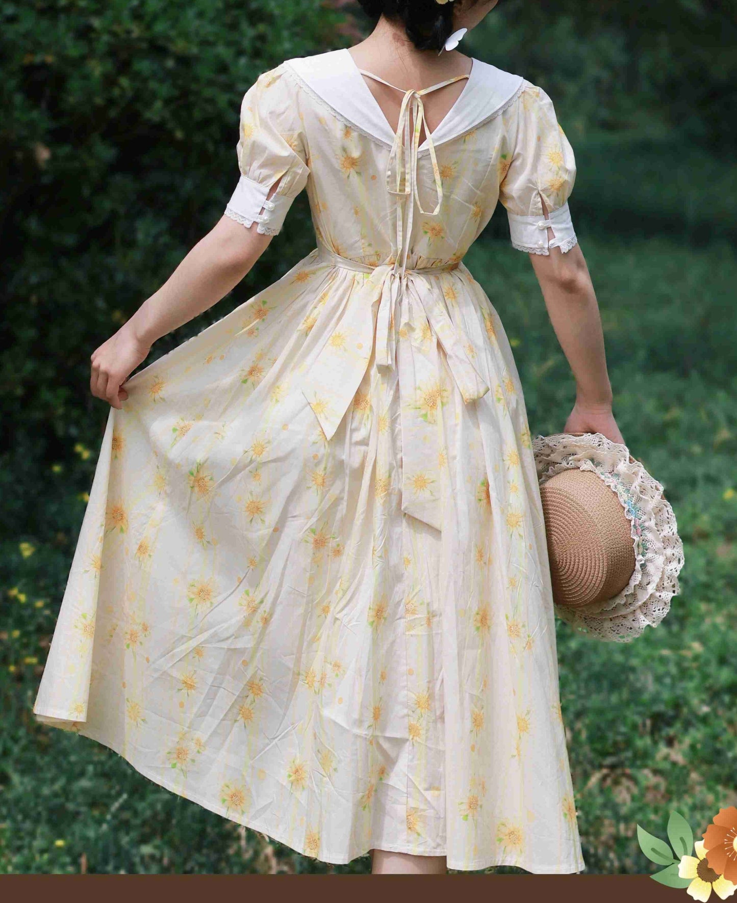 Vintage Cottagecore Sunflower Cotton Dress