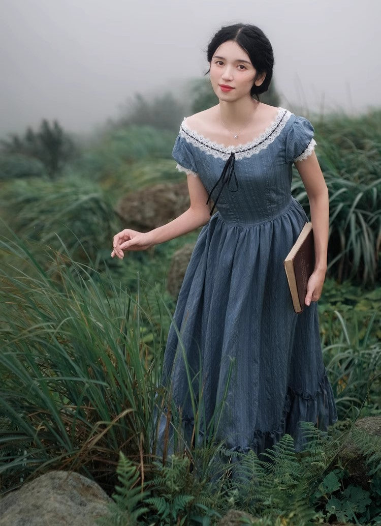 Period Drama Inspired Vintage Blue Prairie Dress – Retro Fairy