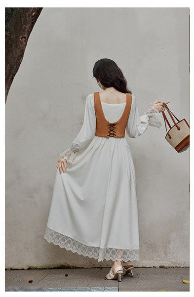 Hobbitcore Dress Embroidery Vest Set – Retro Fairy