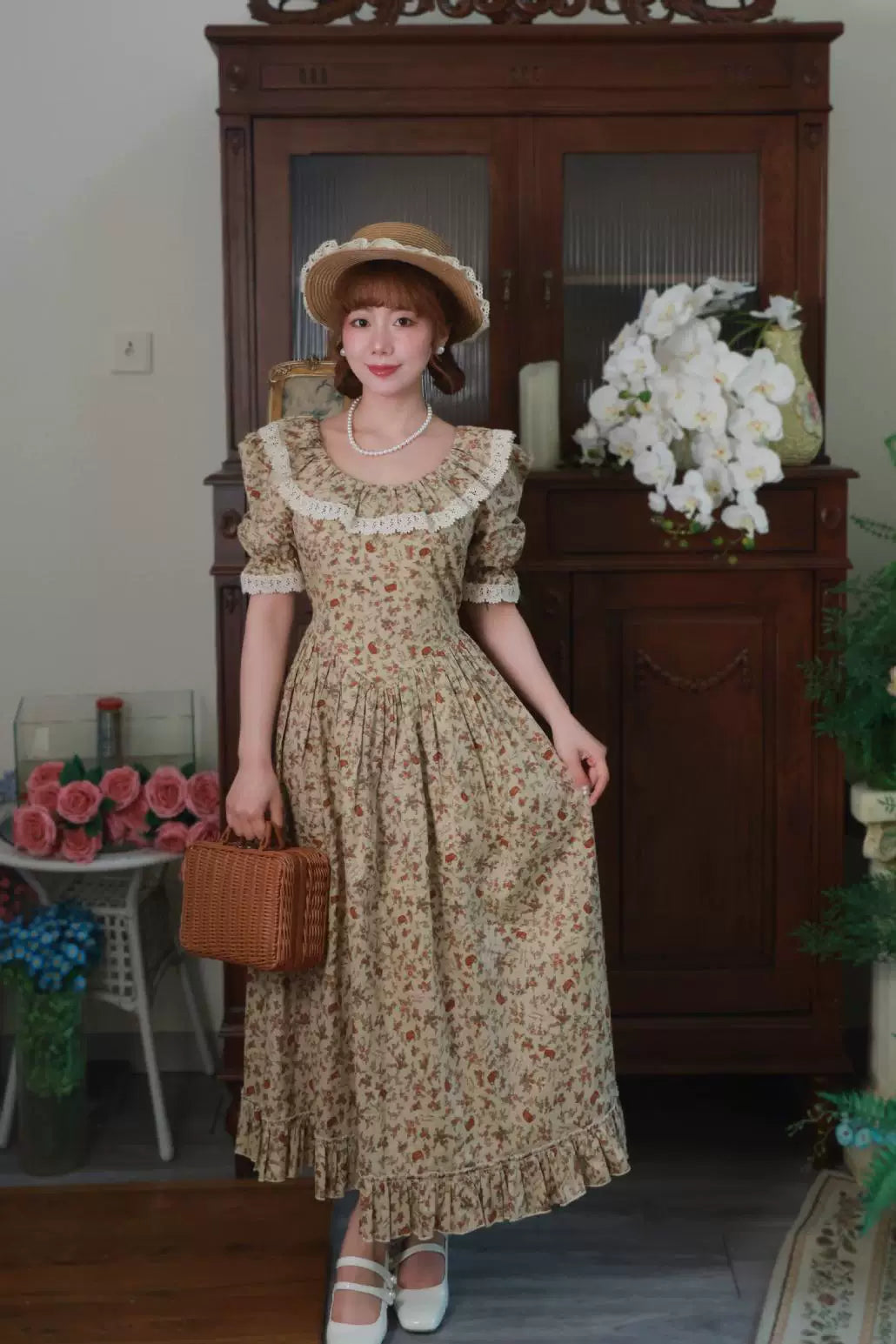 Retro Cottagecore Floral Prairie Dress Customize Size