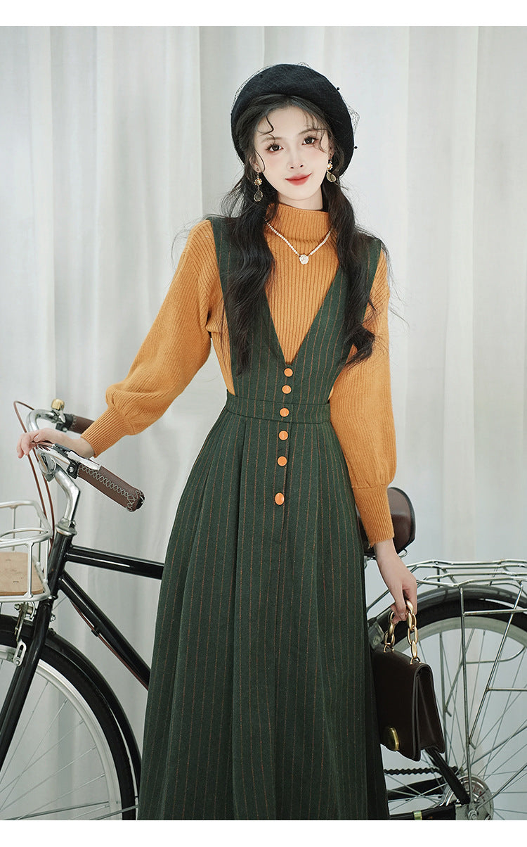 retro pinafore dress Retro Parisian Knit Top & Pinafore Dress Set Green / L I Retro Fairy