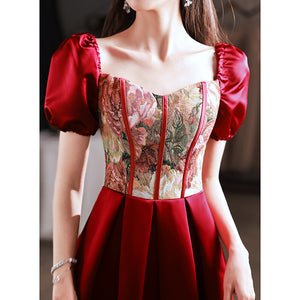 Retro Tapestry Red Prom Dress Wedding Guest Dress