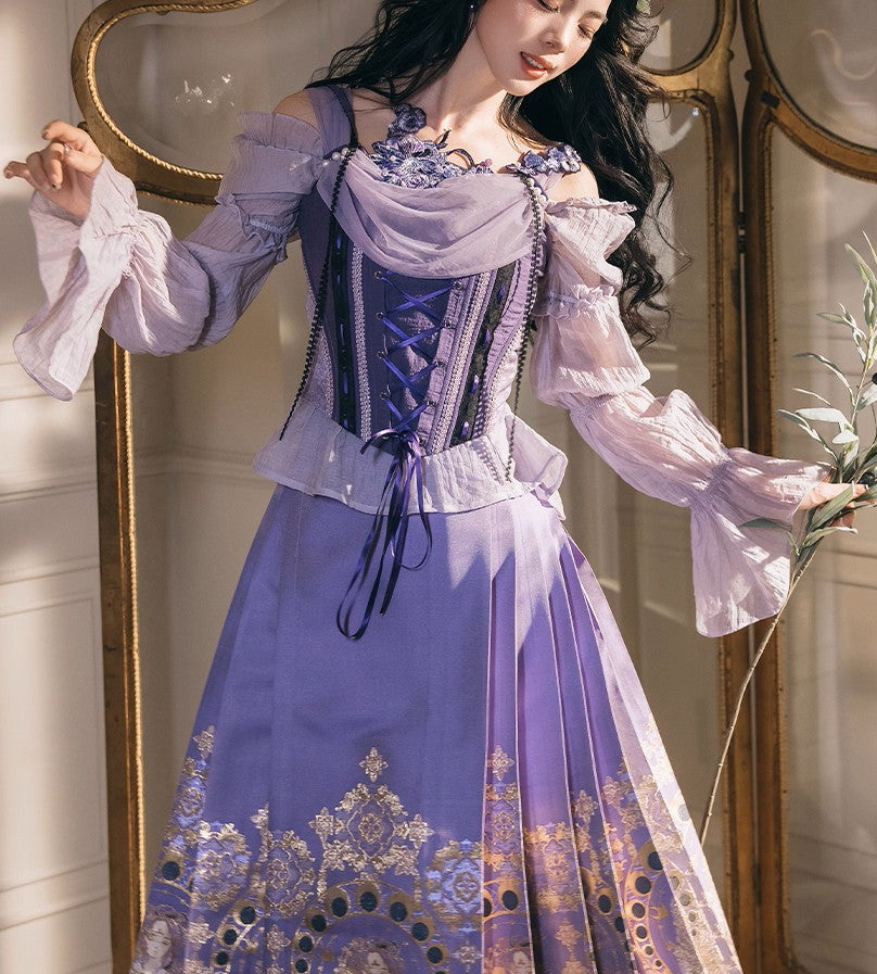 Fairycore Embroidery Purple Corset & Blouse Blouse Only - Size M I Retro Fairy Fairycore Embroidery Purple Corset & Blouse Blouse Only - Size M I Retro Fairy