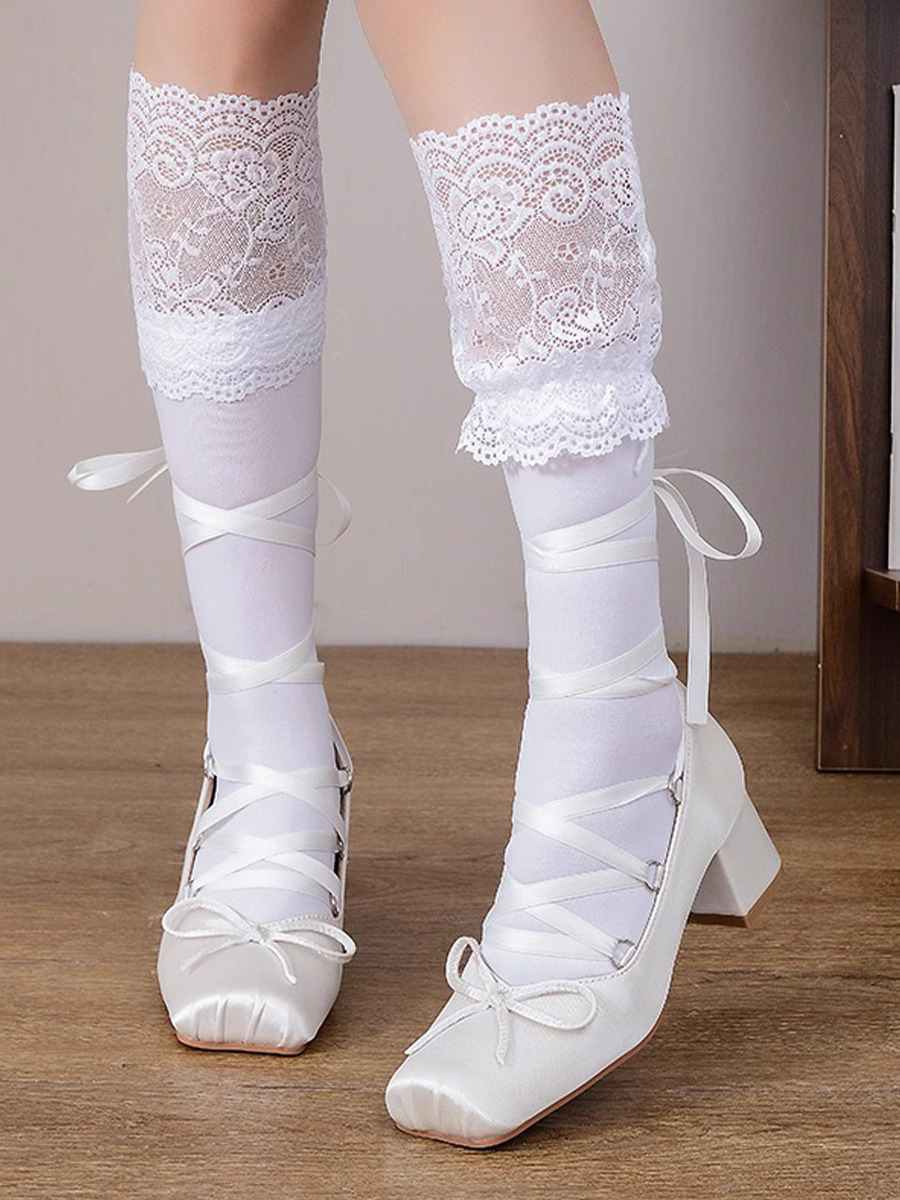 Retro Balletcore Lace up Chunky Heels