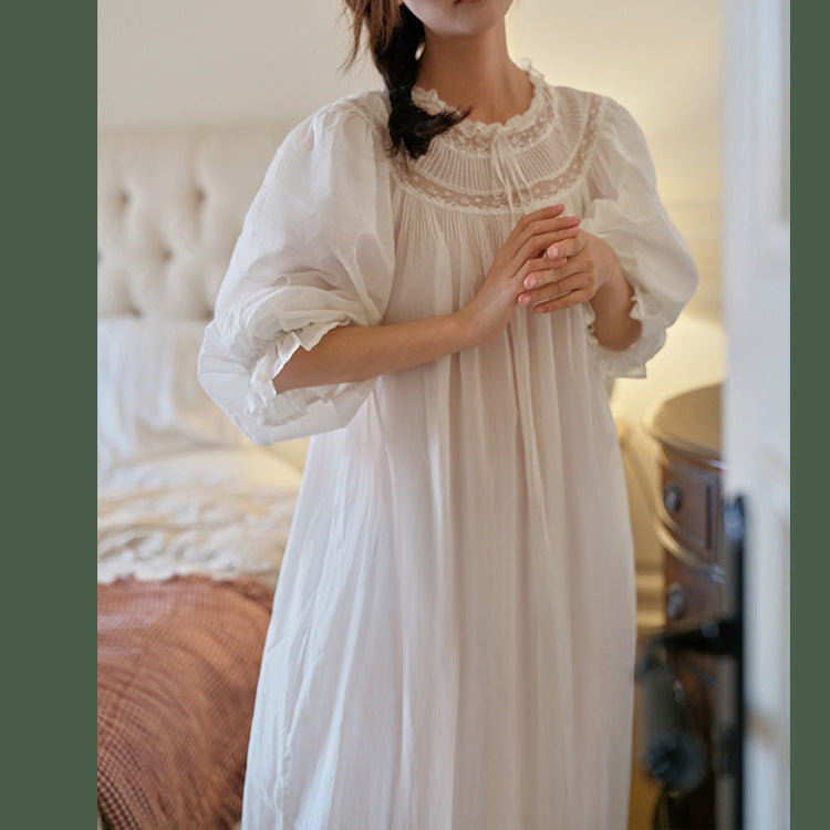 Vintage Style Lace Panel Cotton Night Gown