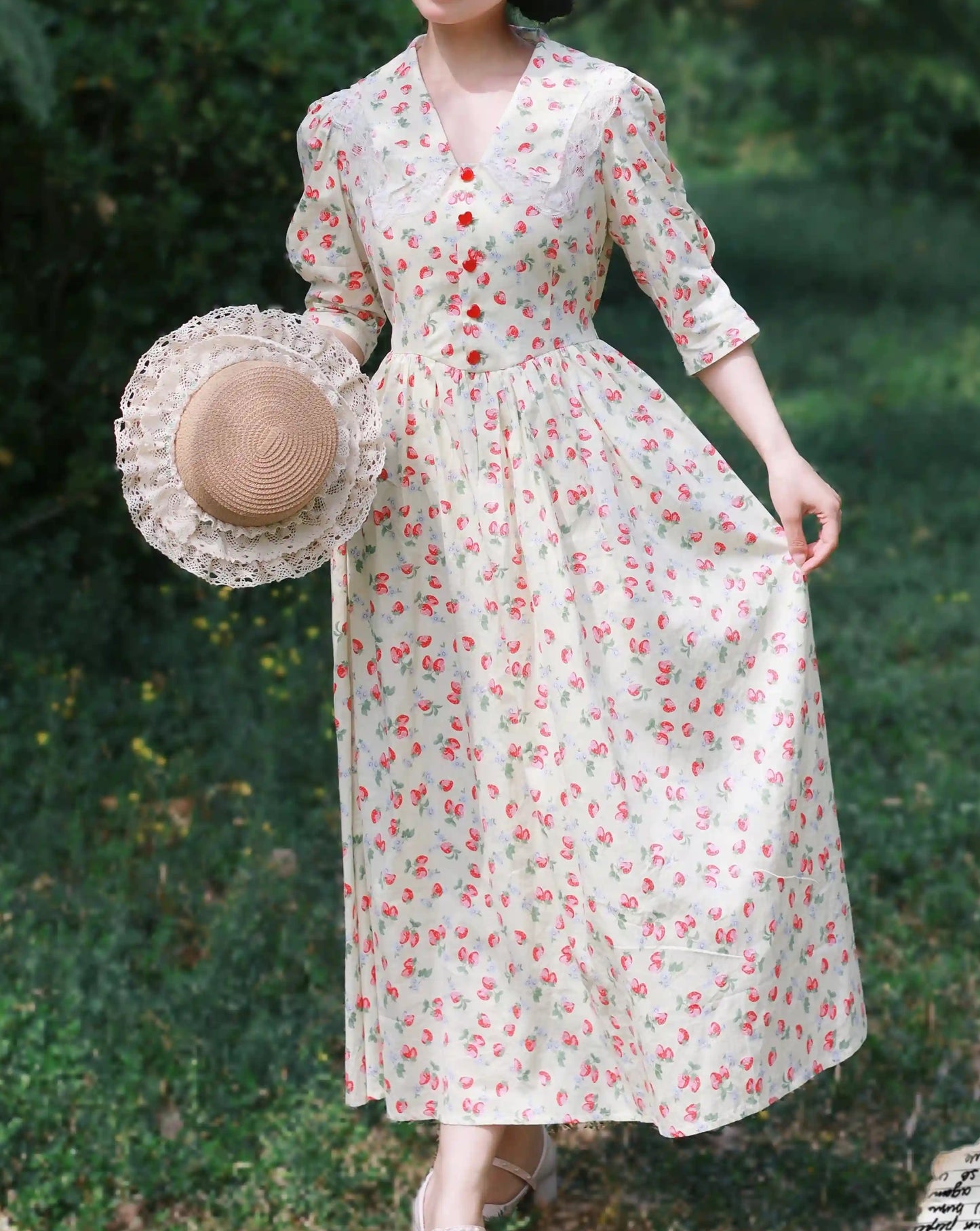 Vintage Cottagecore Strawberry Dress