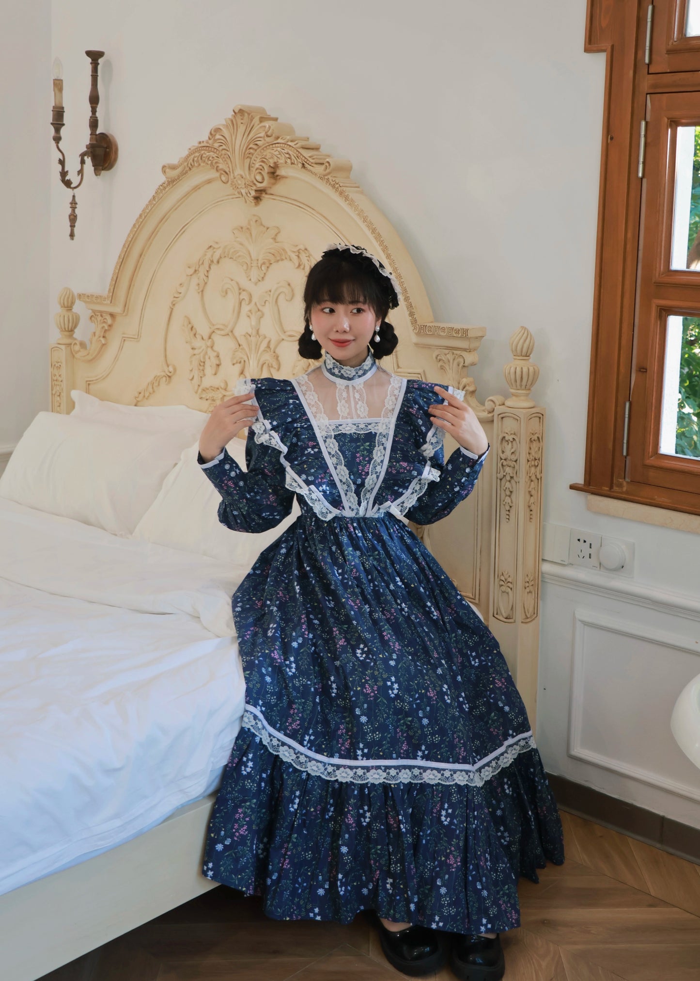 Gunne Sax Remake 70s Stand Collar Floral Prairie Dress