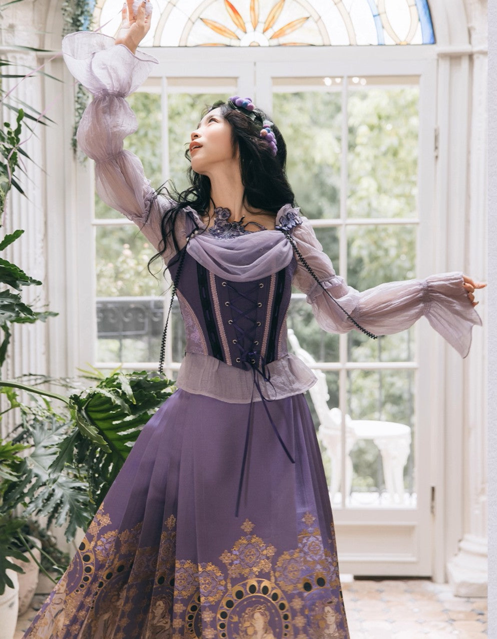Fairycore Embroidery Purple Corset & Blouse