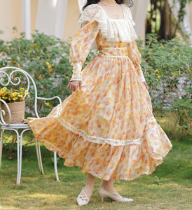 Handmade Vintage Gunnesax Style Floral Puff Sleeves Dress