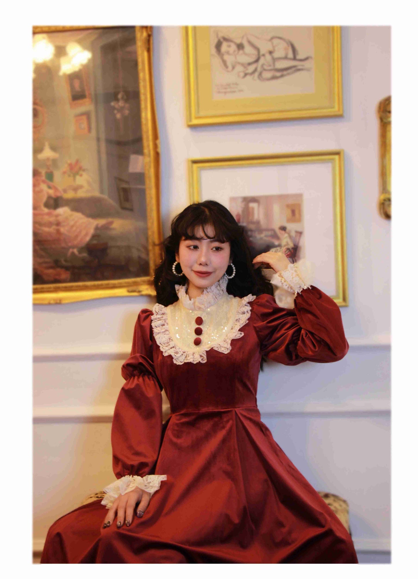 Vintage 30s Lace Stitched Velvet Dress