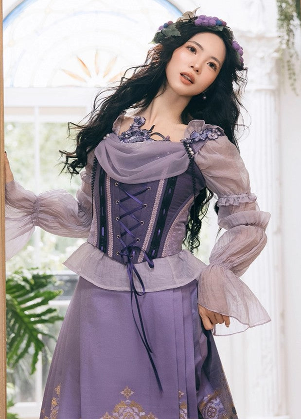 cottagecore purple dress 2-Piece Cottagecore Dress Set Cottage Witch Cottagecore Fashion