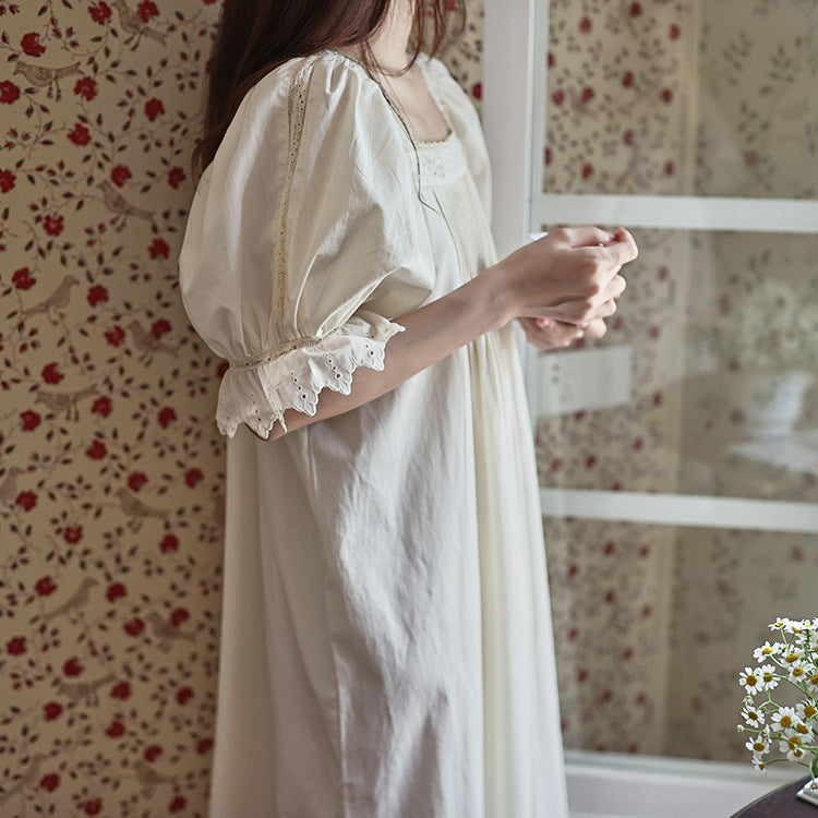 Victoria Style Puff Sleeves Cotton Night Gown