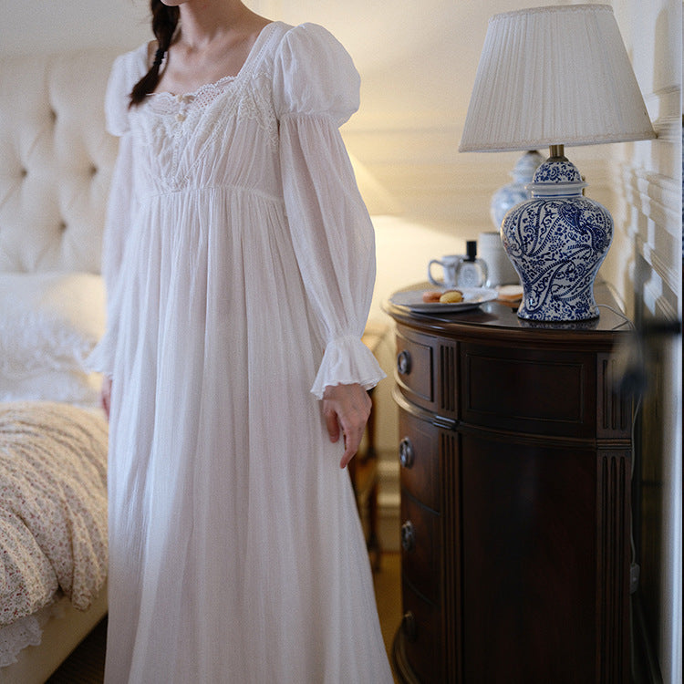 Regency Style Puff Sleeves Cotton Night Gown M