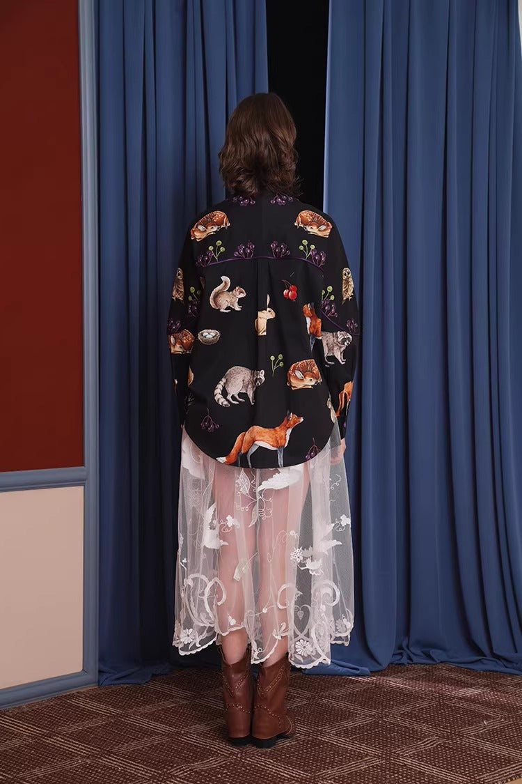 Retro Animal Print Oversize Shirt
