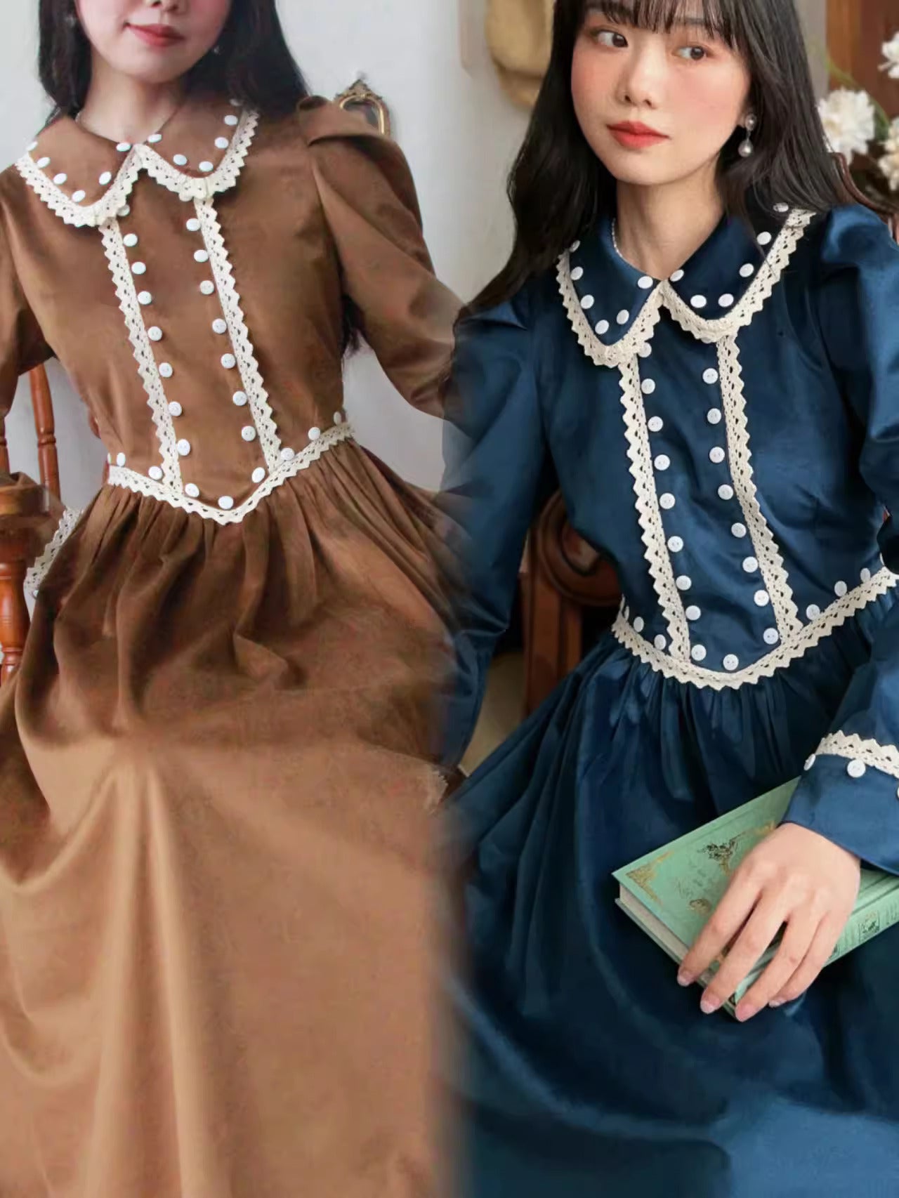 Vintage Remake Peter Pan Collar Velvet Dress