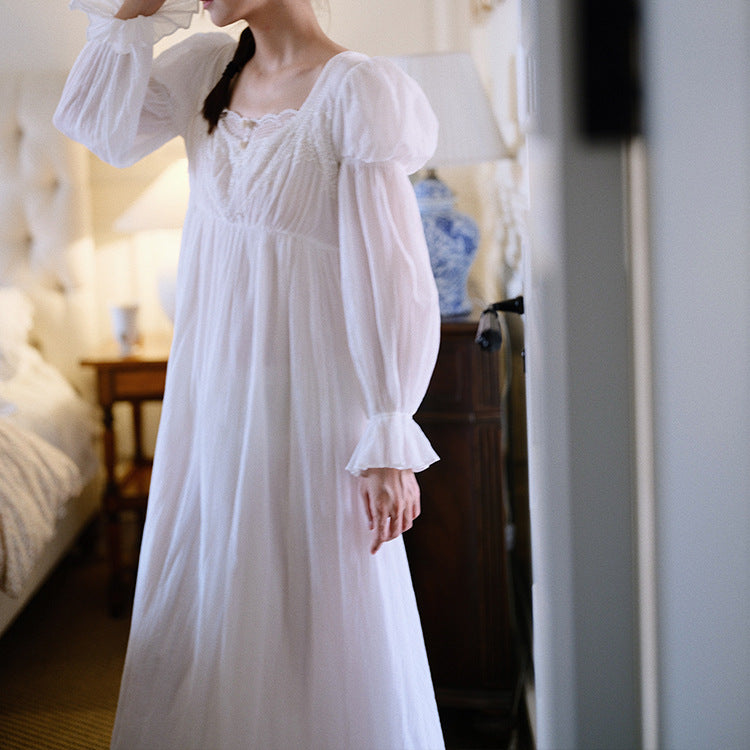 Regency Style Puff Sleeves Cotton Night Gown M