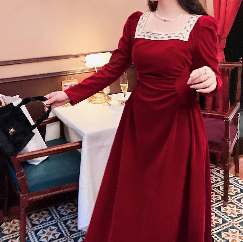 Royalcore Square Collar Velvet Dress （Extended Sizes）