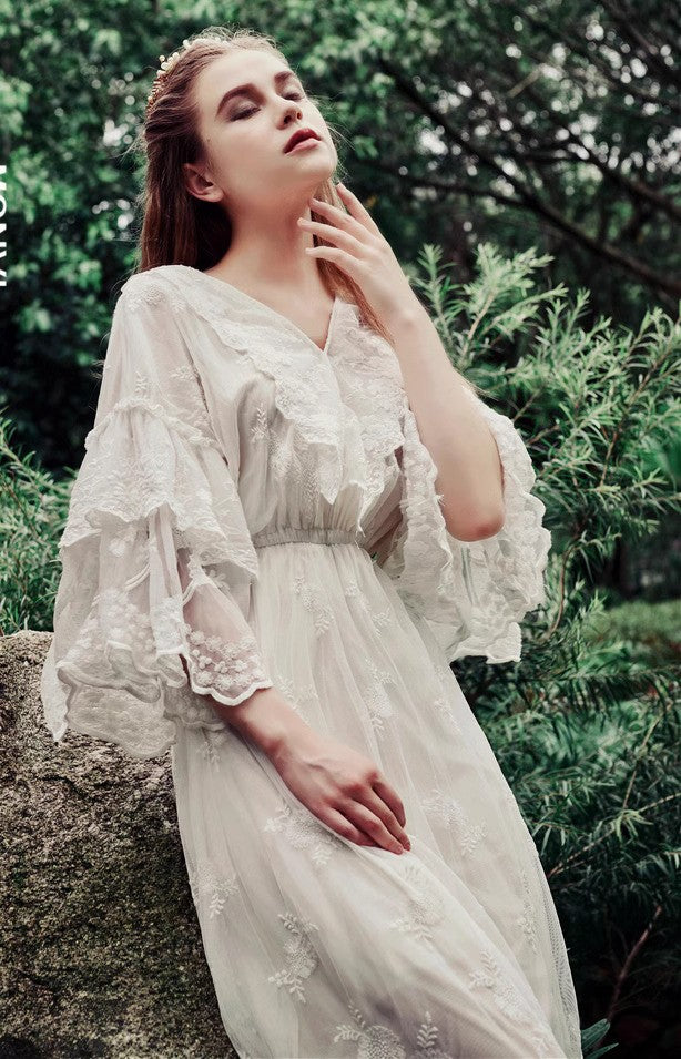 Fairycore V Neck Lace Dress M (Length- 51 inches/ 130cm) I Retro Fairy Fairycore V Neck Lace Dress M (Length- 51 inches/ 130cm) I Retro Fairy