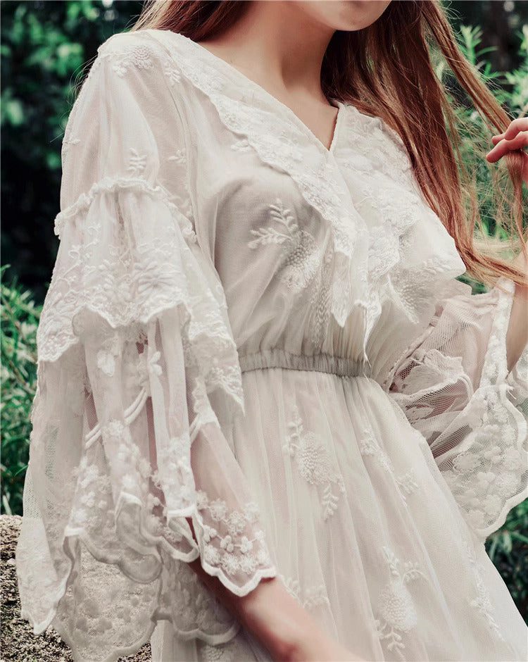 Fairycore V Neck Lace Dress – Retro Fairy