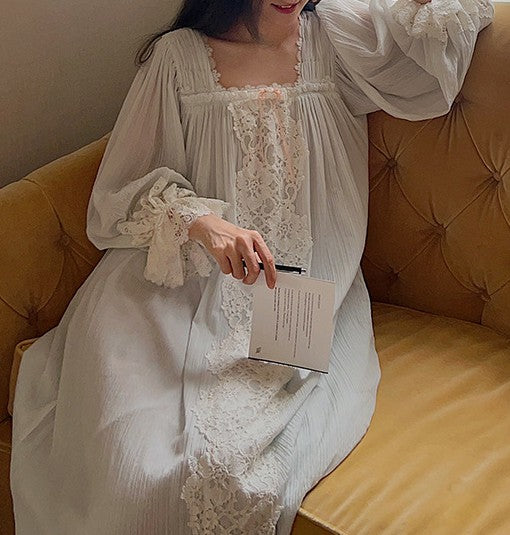 Royalcore Vintage Style Cotton Night Gown Cotton Dress – Retro Fairy