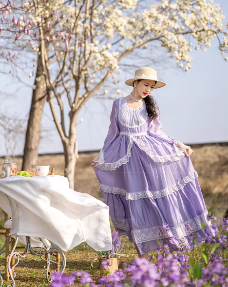 Gunne Sax Style Violet Lace Patchwork Swing Dress