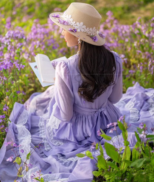 Gunne Sax Style Violet Lace Patchwork Swing Dress