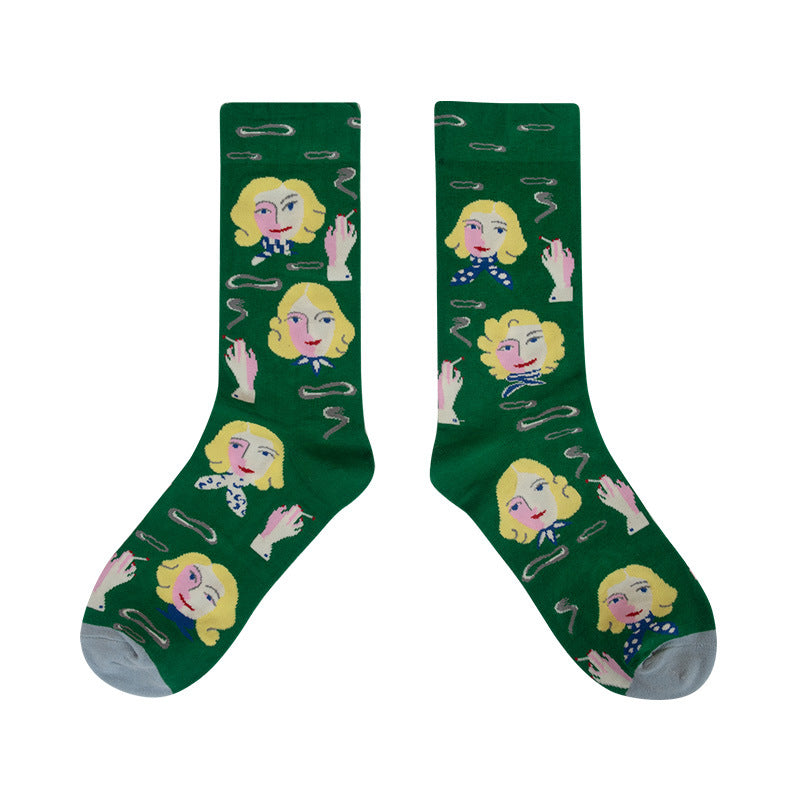 Retro Mid Tube Caricture Socks