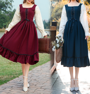 Cottagecore Lace up vintage cotton dress – Retro Fairy