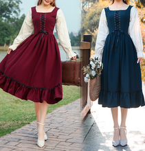 Load image into Gallery viewer, vintage dress cottagecore dress 1970s dress 50s dress prairie dress gunnesax dress lolita dress kawaii dress street wear aesthetics outfit
