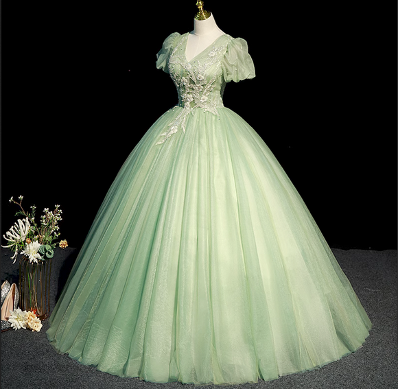 Fairycore V Neck Studded Green Prom Dress - Main Image