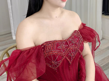 Load image into Gallery viewer, Handmade Retro Princess Tulle Embellished Red Prom Evening Dress
