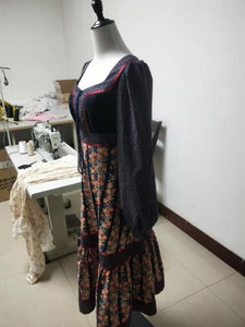 Handmade Gunne Sax Remake Cabbage Rose Long sleeves Dress