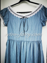 Load image into Gallery viewer, Period Drama Inspired Vintage Blue Prairie Dress
