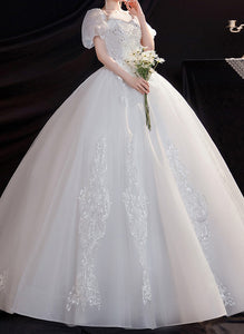 Royalcore Vintage Princess Puff Sleeves Wedding Gown Bridal Dress