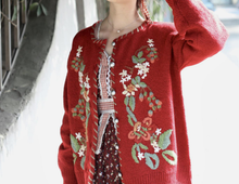 Load image into Gallery viewer, Cottagecore Christmas Sweater Cardigan
