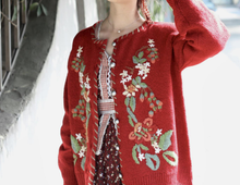Load image into Gallery viewer, Cottagecore Embroidery Wool Cardigan Vintage Knit Top
