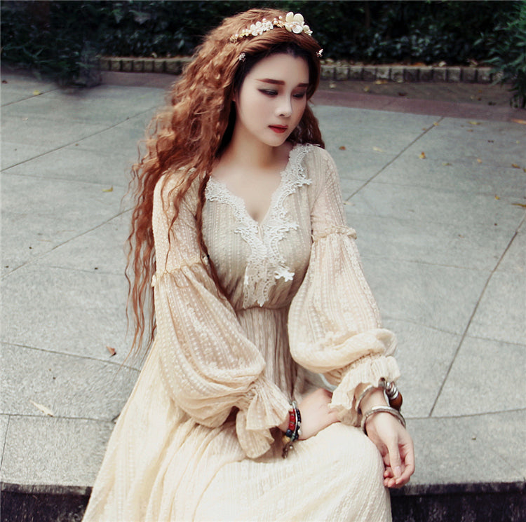 Dreamy Softcore V Neck Lace Dress – Retro Fairy